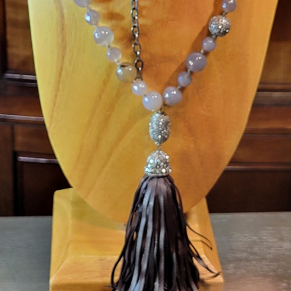 Chico's Black Label Beaded Tassel Necklace w/ Faceted Glass and Rhinestone Beads - Picture 2 of 12